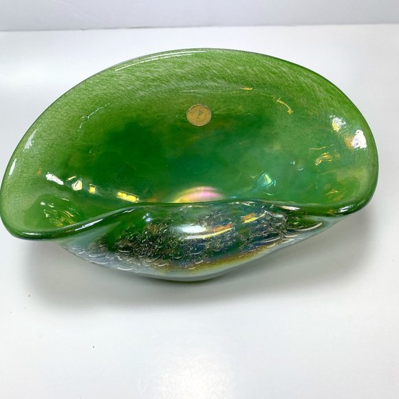 Vintage Handblown Opaque Green Glass Folded Dish Made in Romania *read* - Picture 8 of 11